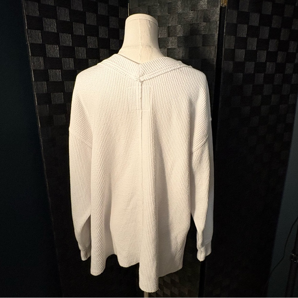 Aerie Wonder Oversized White Textured V-Neck Sweatshirt Oversized Women’s XS - Picture 3 of 7